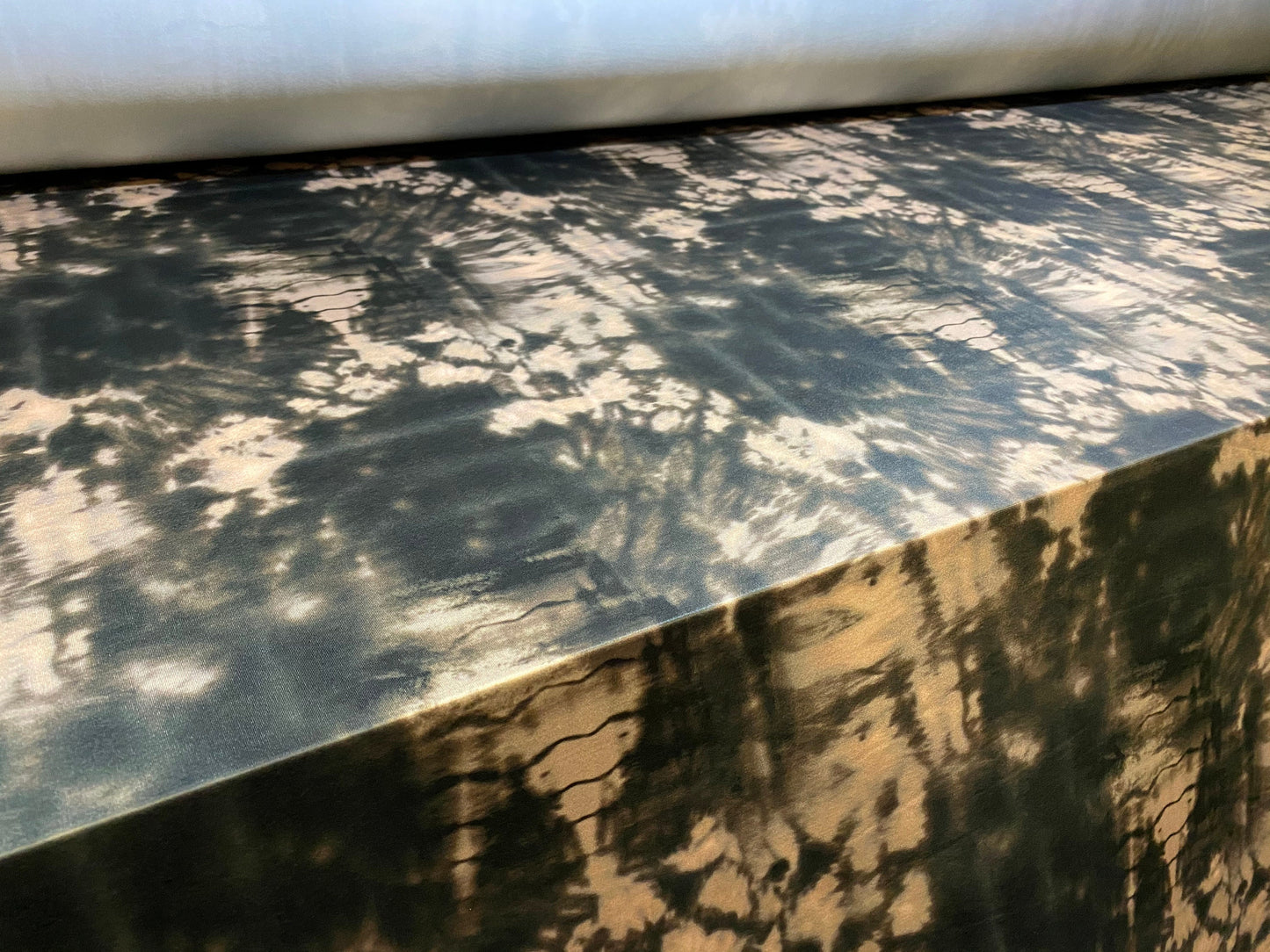 Soft touch spandex stretch jersey fabric, per metre - black & nude tie dye print