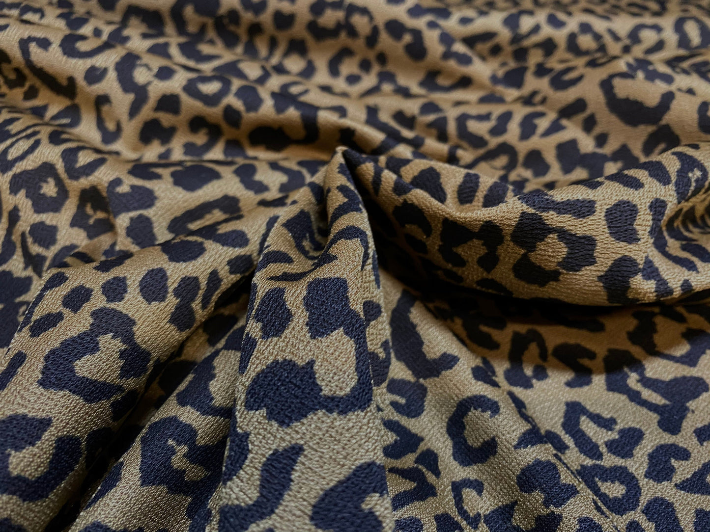 Cheetah print crepe jersey fabric, per metre - toffee/black