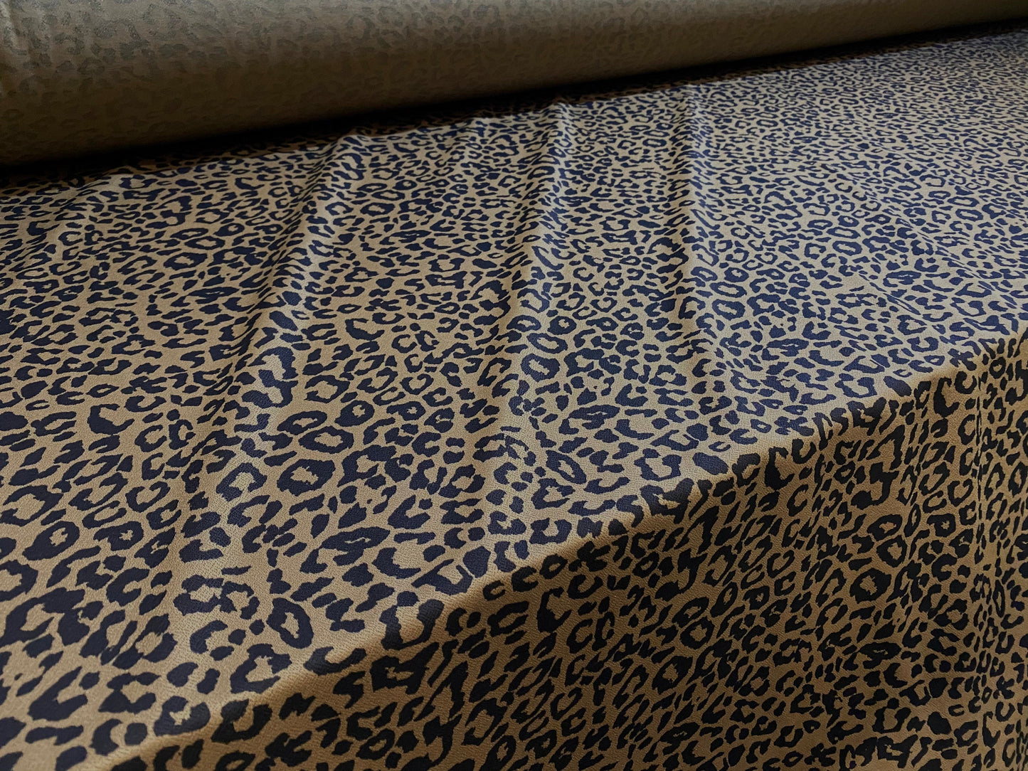 Cheetah print crepe jersey fabric, per metre - toffee/black
