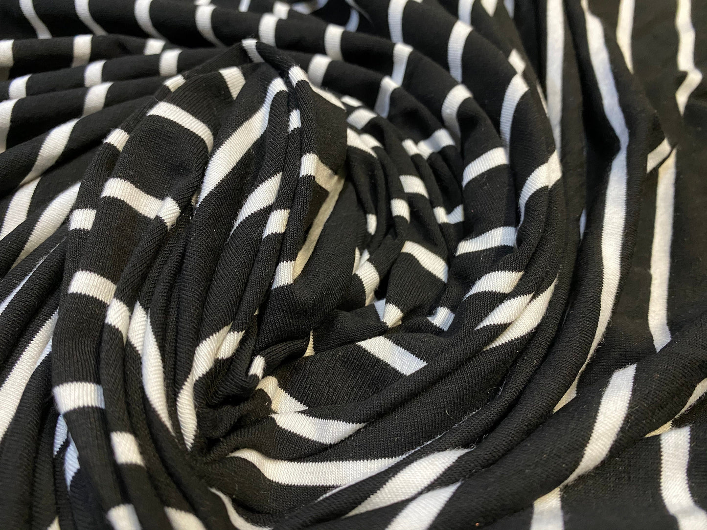 Viscose Elastane stretch jersey fabric, per metre - black & white 15/5mm stripe