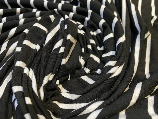 Viscose Elastane stretch jersey fabric, per metre - black & white 15/5mm stripe