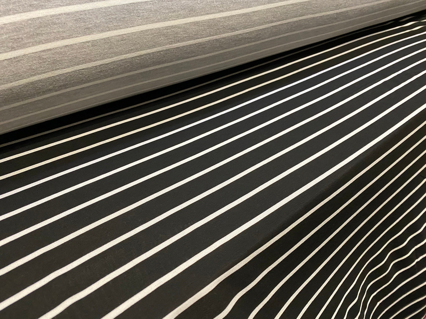 Viscose spandex stretch jersey fabric, per metre - black & white printed stripe