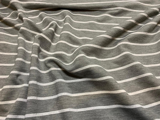 Viscose spandex stretch jersey fabric, per metre - grey marl with white pinstripe