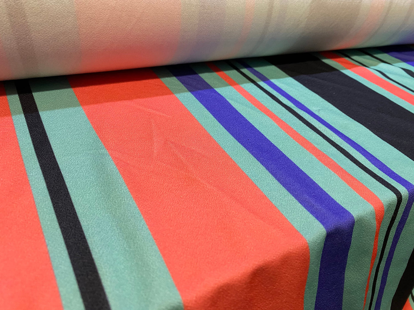 Valentino crepe spandex jersey fabric - similar to scuba - per metre, deck chair stripe multicoloured  print