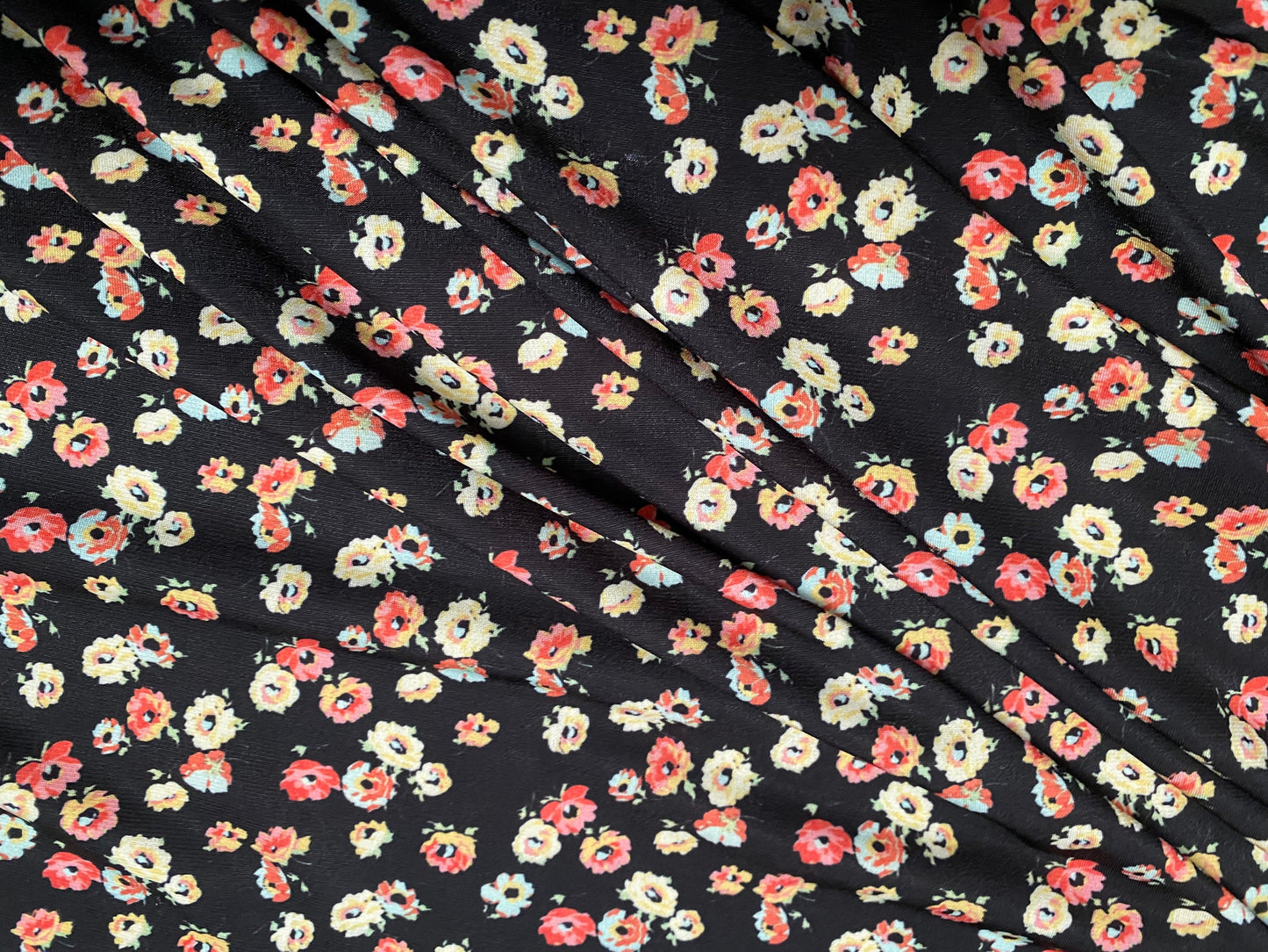 Printed stretch spandex Jersey fabric, per metre - black with multicoloured floral print