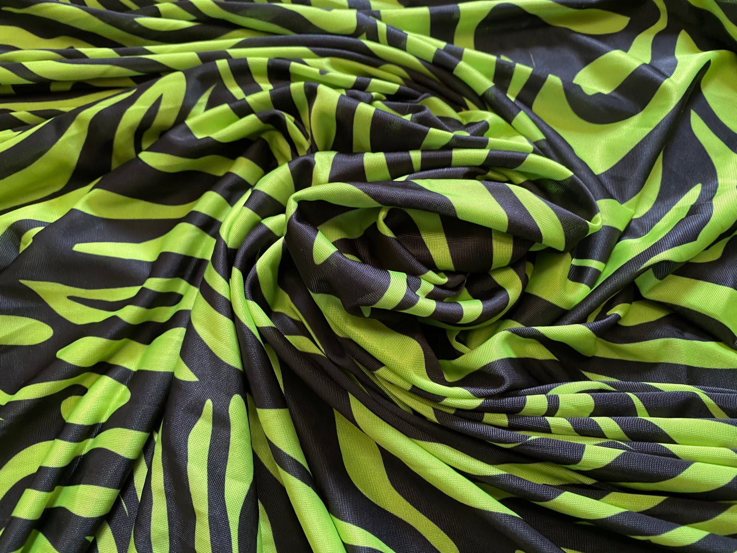 Zebra print soft touch spandex jersey fabric, per metre - acid yellow & black