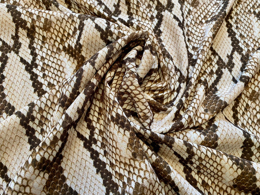 printed pebble crepe dress fabric, per metre - khaki & olive snakeskin