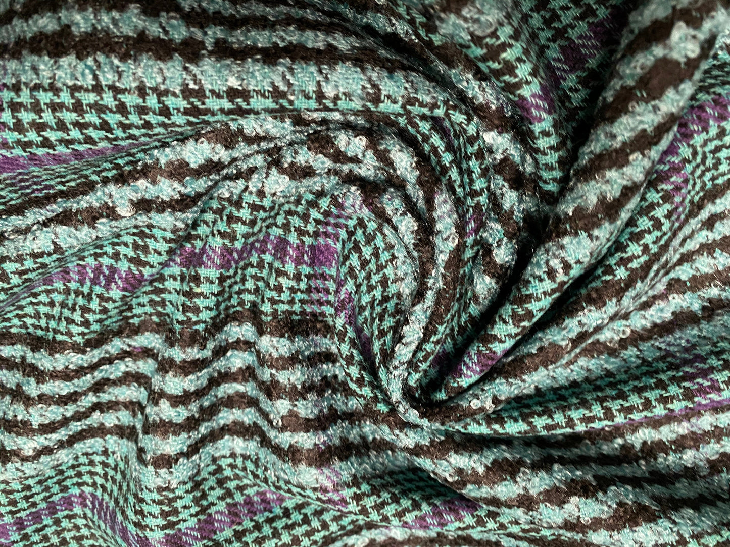 Mint purple & black check wool blend coat/jacket fabric, per metre