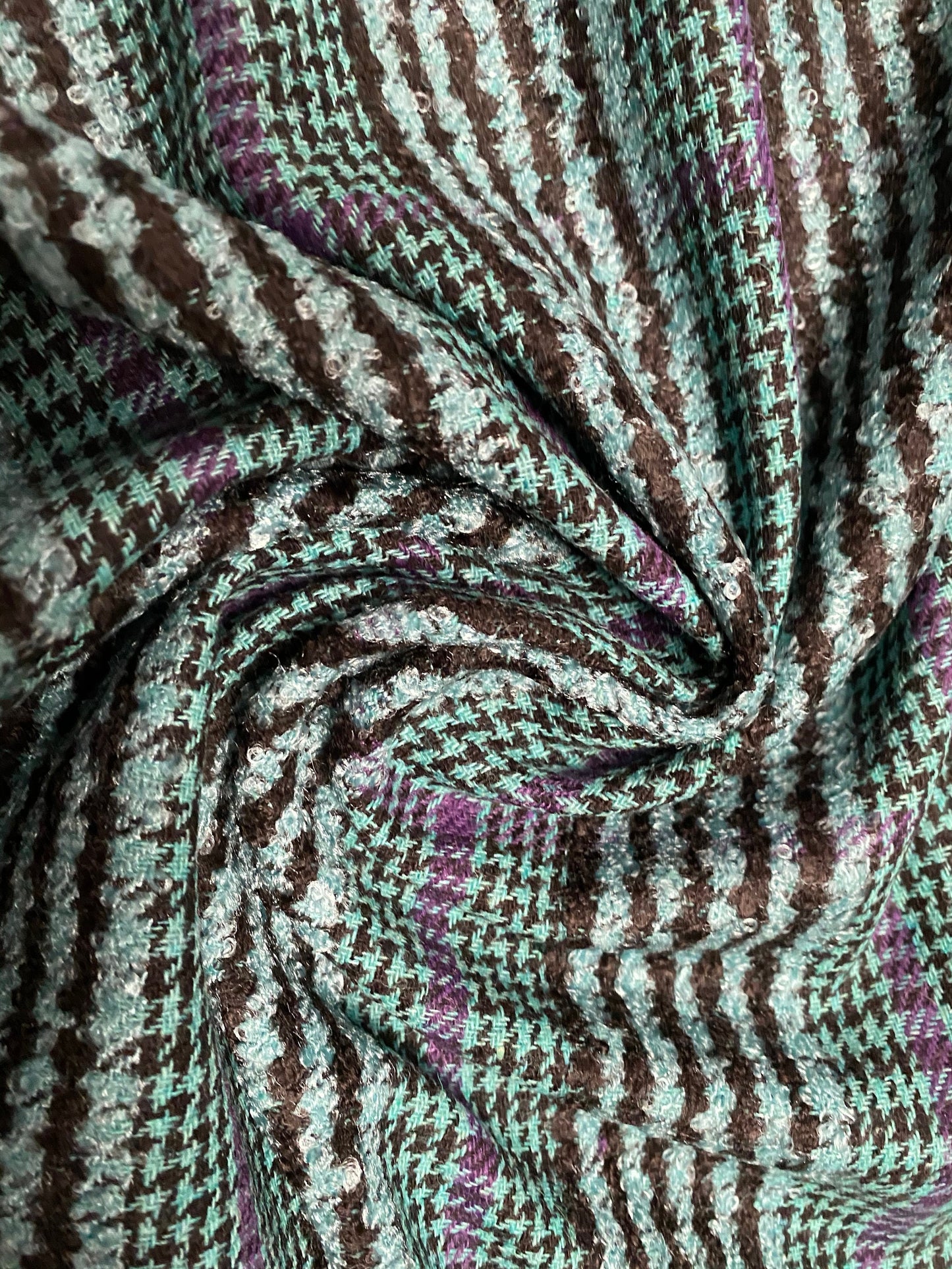 Mint purple & black check wool blend coat/jacket fabric, per metre