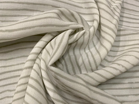 Woven crepe dress fabric, per metre -  white with distressed grey stripe