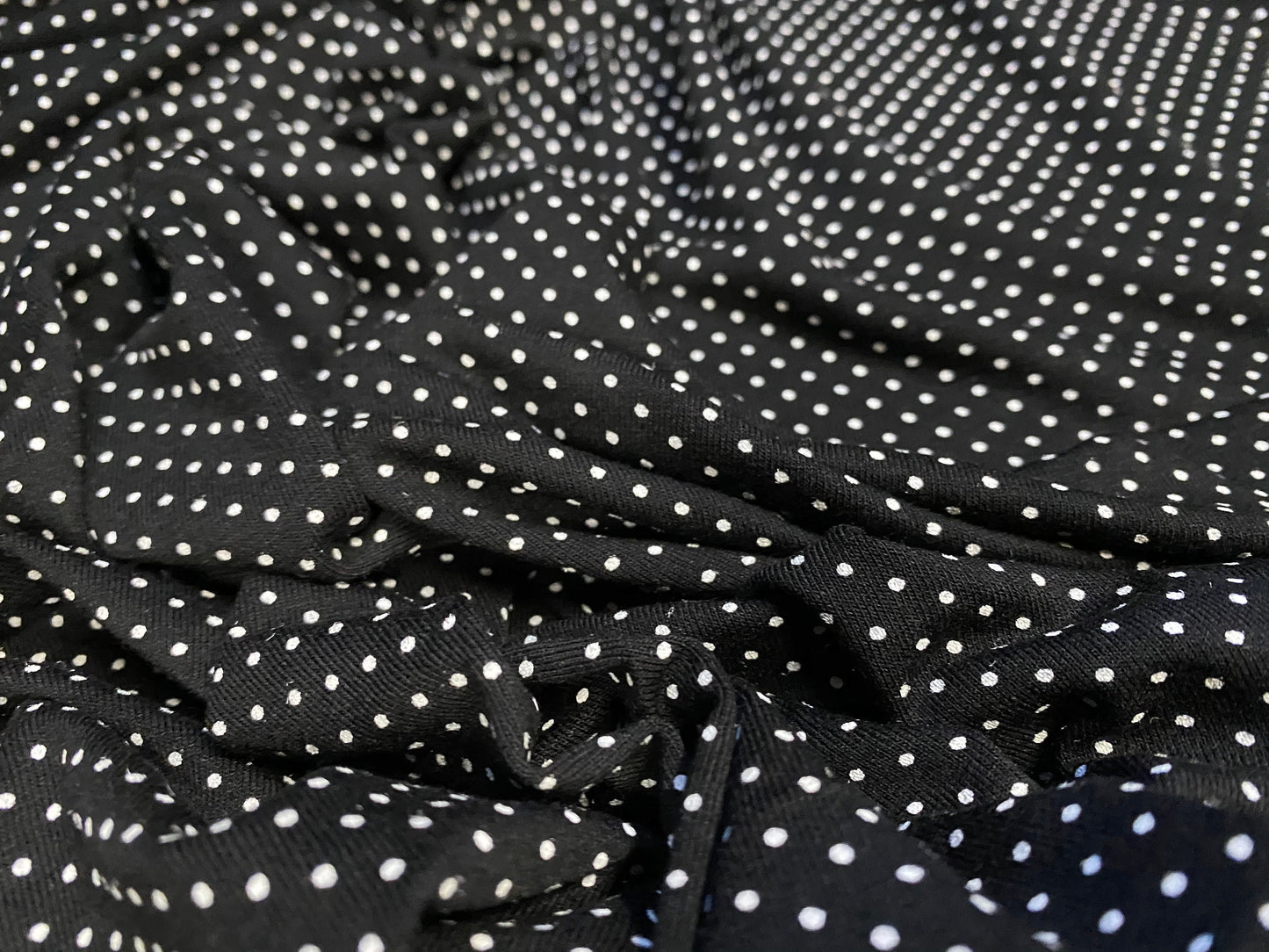 Viscose spandex stretch jersey fabric, per metre - black with white spot print