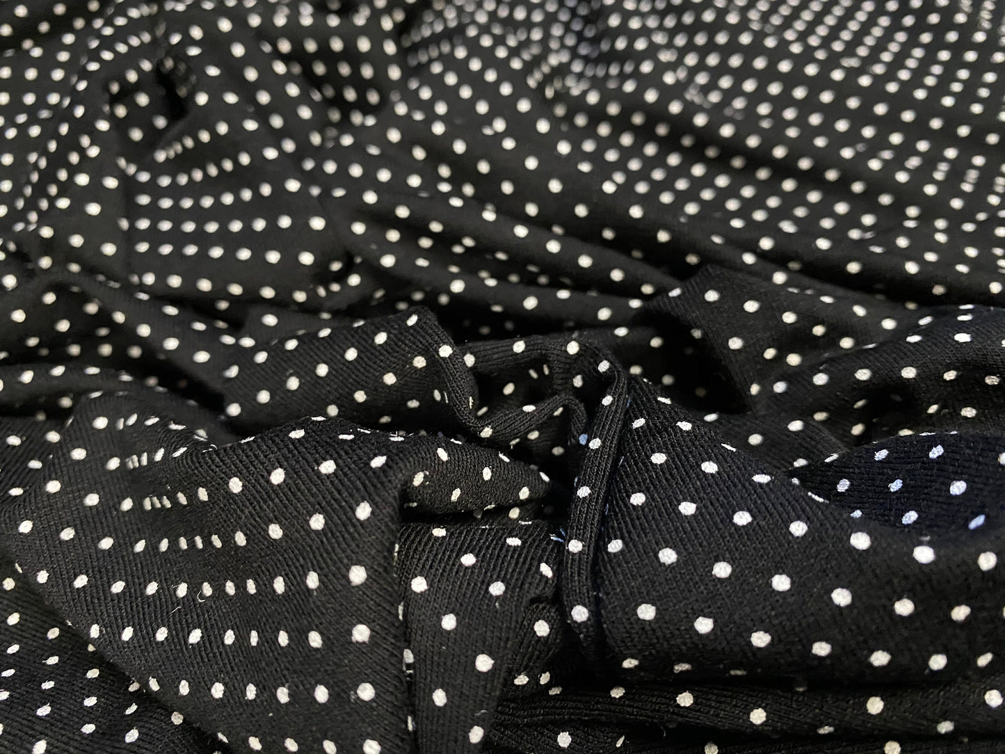 Viscose spandex stretch jersey fabric, per metre - black with white spot print