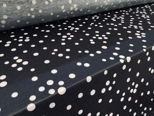 Soft handle jersey fabric, per metre - black & white spotty print