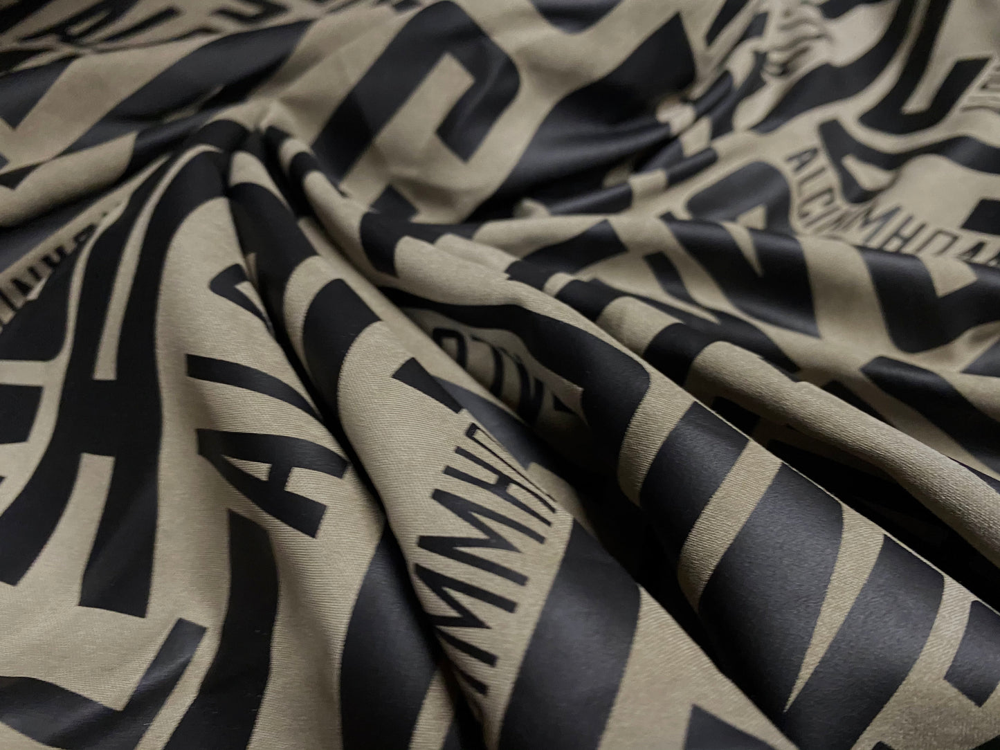 Soviet print woven powder touch dress fabric, per metre - Stone & black