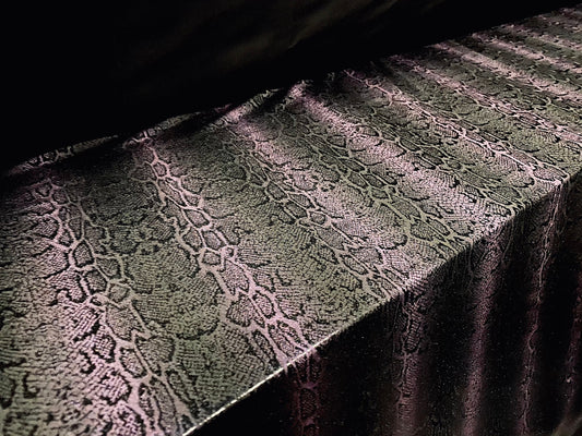 Snakeskin print ITY spandex stretch jersey fabric, per metre - black & purple gloss