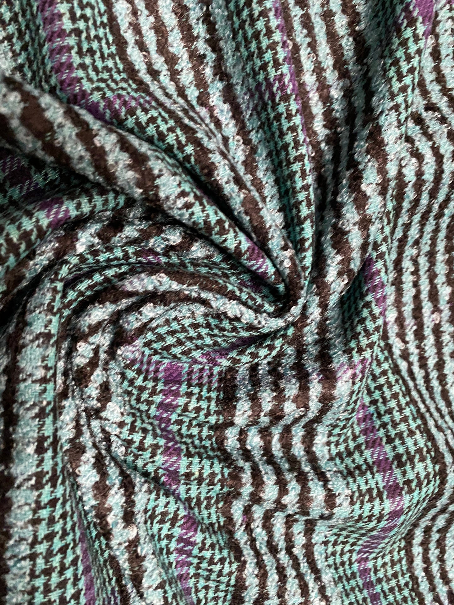 Mint purple & black check wool blend coat/jacket fabric, per metre