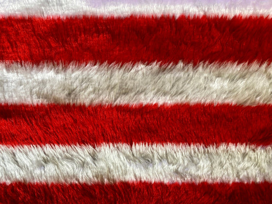 Faux fur fabric, per metre - Red & white stripe