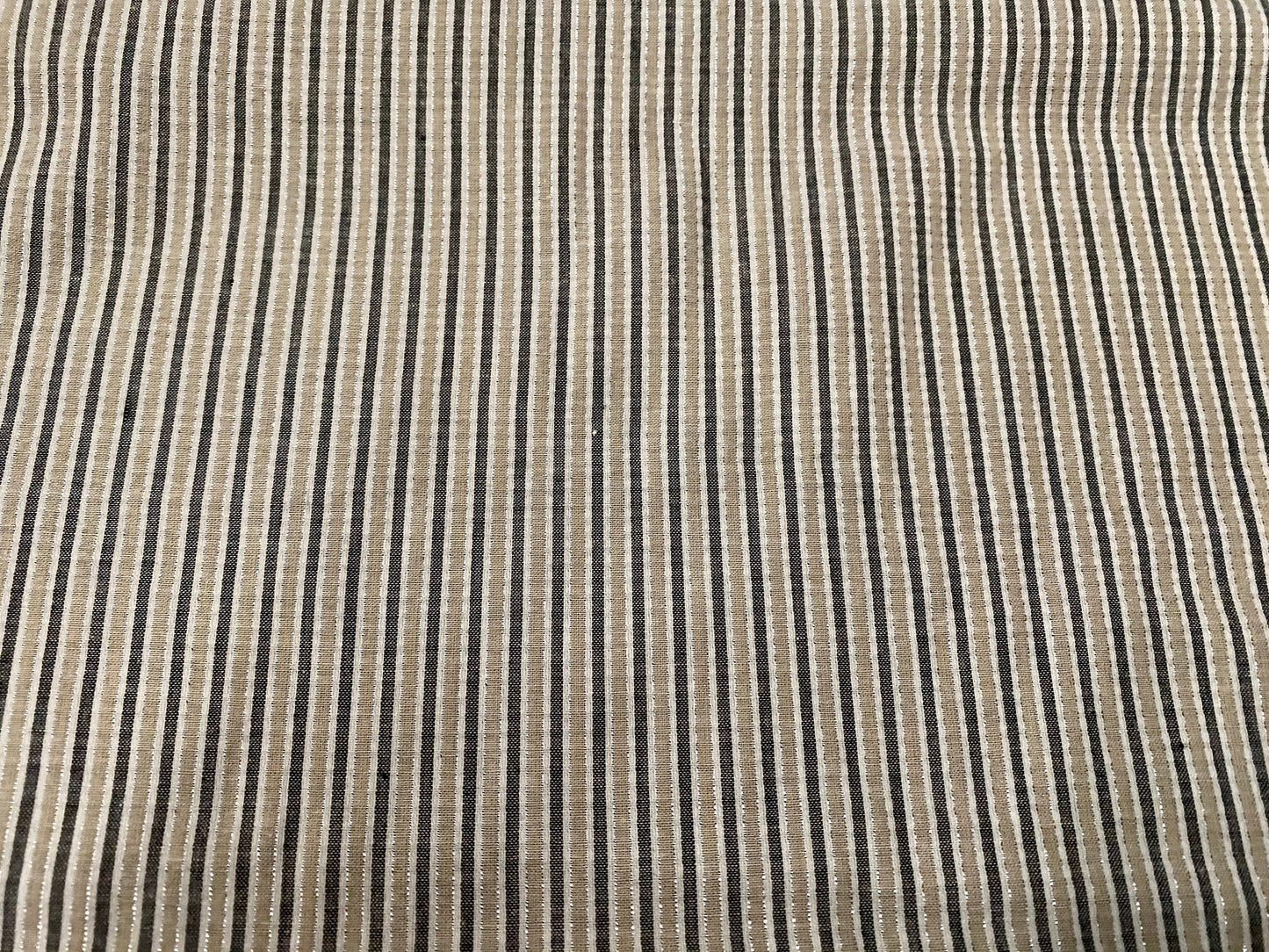 Cotton striped woven fabric with lurex, per metre - ivory stone & grey stripe