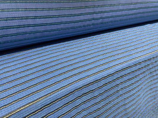 Woven crepe burnout stripe fabric, per metre - blue with metallic lurex