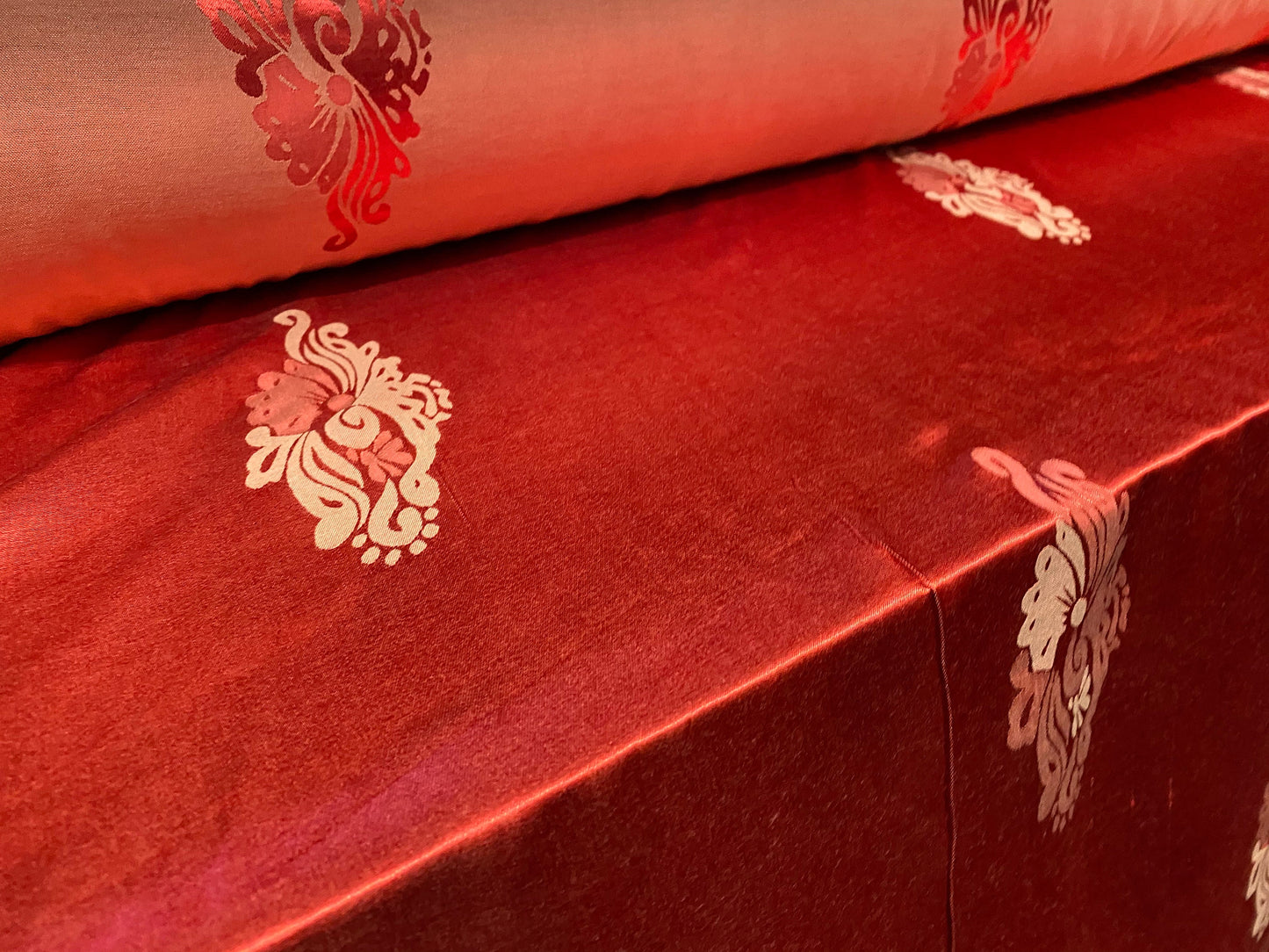 Woven soft silky satin jacquard dress fabric, per metre - cherry red
