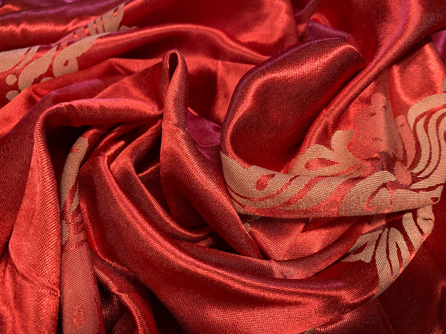 Woven soft silky satin jacquard dress fabric, per metre - cherry red