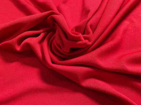 Ribbed jersey fabric, comfort stretch - bright red