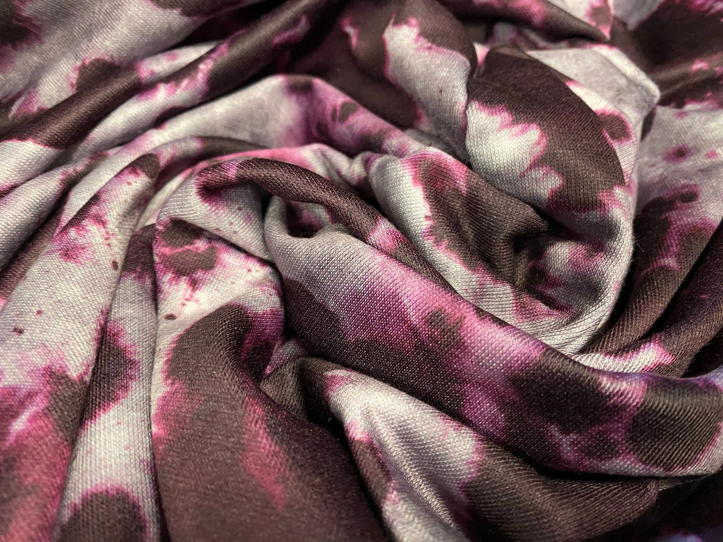 Loopback sweatshirt fabric, per metre - Grey & purple tie dye print