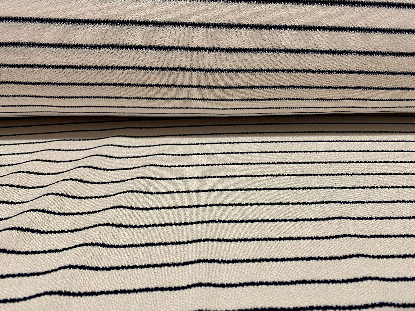 Valentino crepe spandex jersey fabric - similar to scuba - per metre, ivory with navy smudge stripe