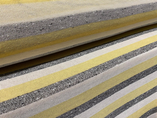 Knitwear stripe lightweight jersey fabric, per metre - grey melange slub & lemon