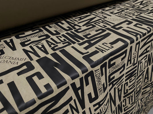 Soviet print woven powder touch dress fabric, per metre - Stone & black