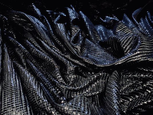 Embossed satin crocodile skin jersey fabric, per metre - black