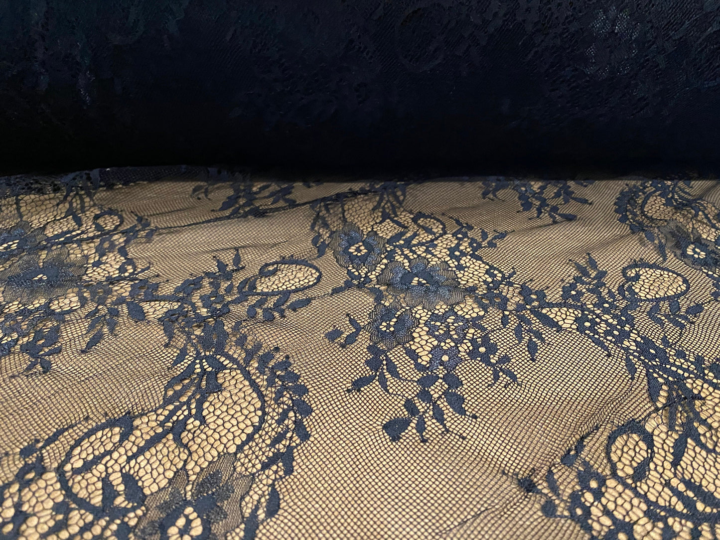 Sheer floral lace dress & lingerie fabric, per metre - black