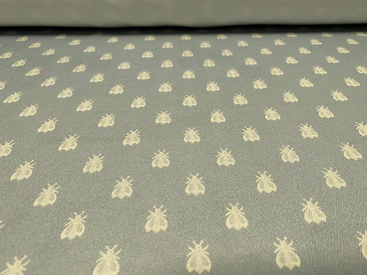 Crepe backed sateen woven dress fabric, per metre - sage bee print