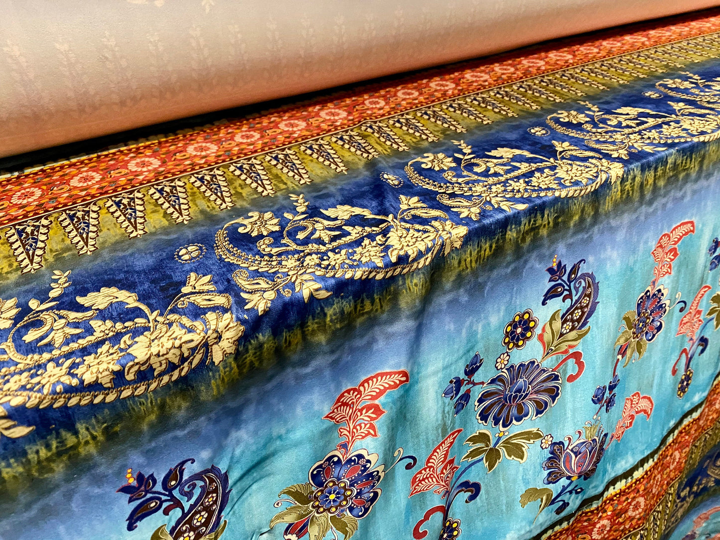 Stretch spandex single jersey fabric, per metre - paisley stripe print