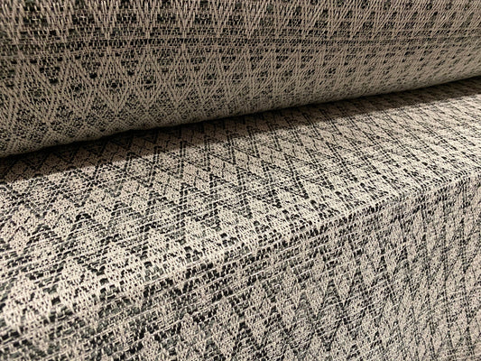 Heavyweight woven cotton & wool blend jacquard fabric, per metre - grey Inca design