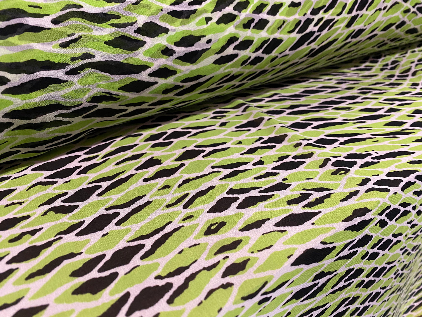 Soft chiffon dress fabric, per metre - harlequin print - green & black