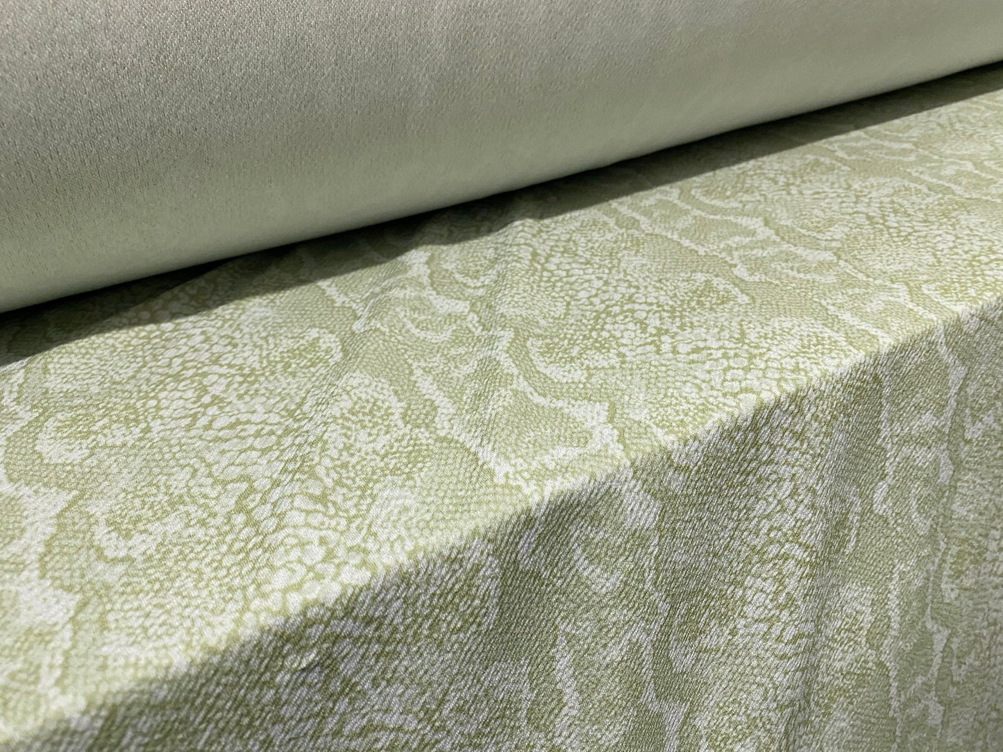 Scuba textured ‘Liverpool’ stretch spandex jersey fabric, per metre - sage green snakeskin print