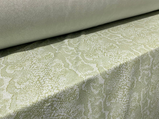 Scuba textured ‘Liverpool’ stretch spandex jersey fabric, per metre - sage green snakeskin print