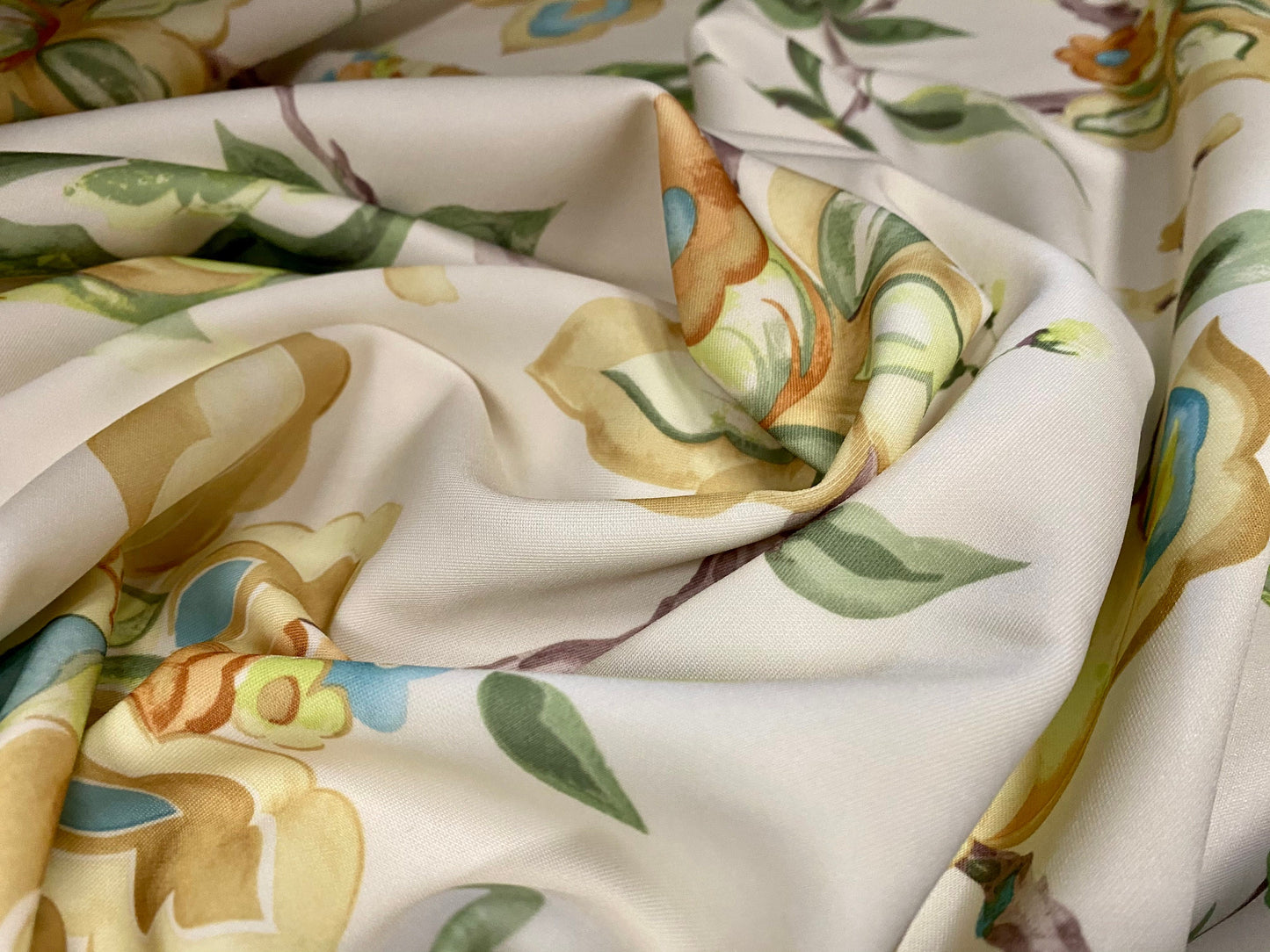 Scuba spandex jersey fabric, per metre - cream climbing rose print