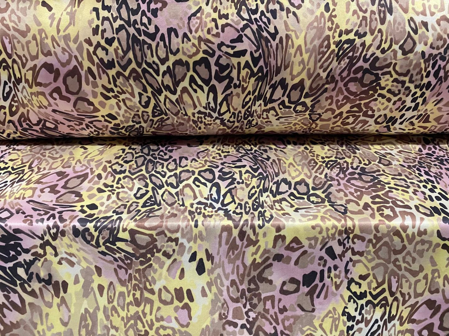 Scuba spandex stretch jersey fabric, per metre - yellow & pink leopardskin print