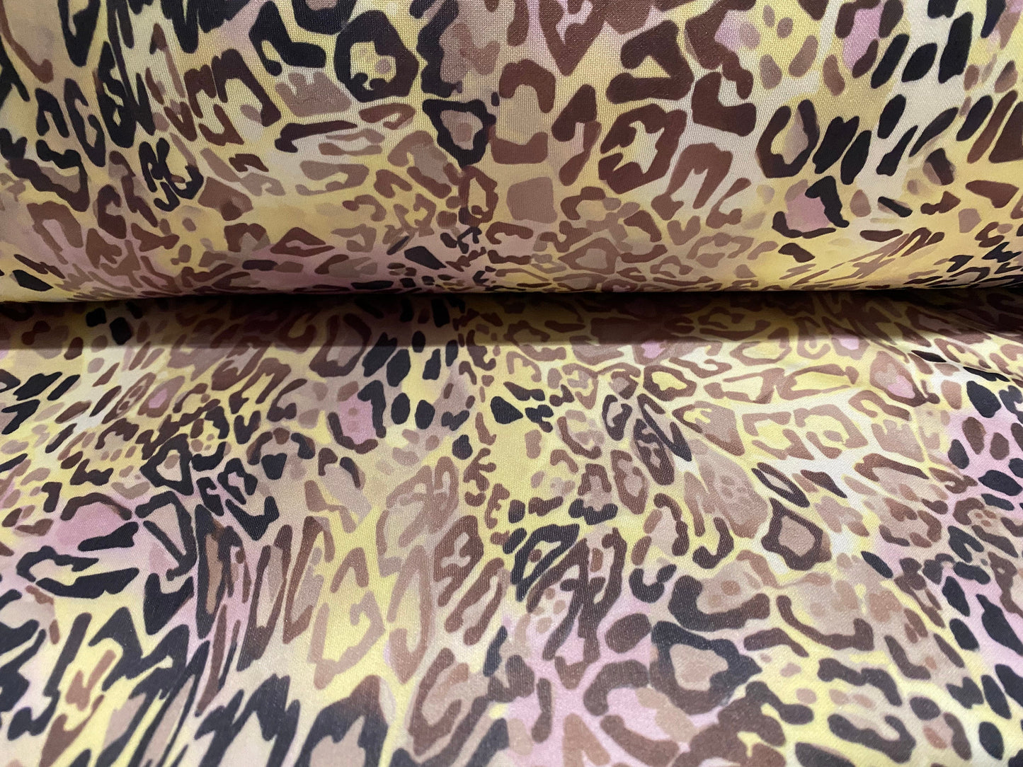 Scuba spandex stretch jersey fabric, per metre - yellow & pink leopardskin print