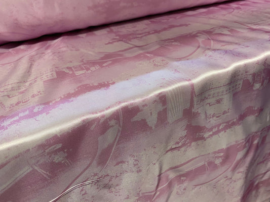 Printed silky satin fabric, per metre - American Landmarks pink