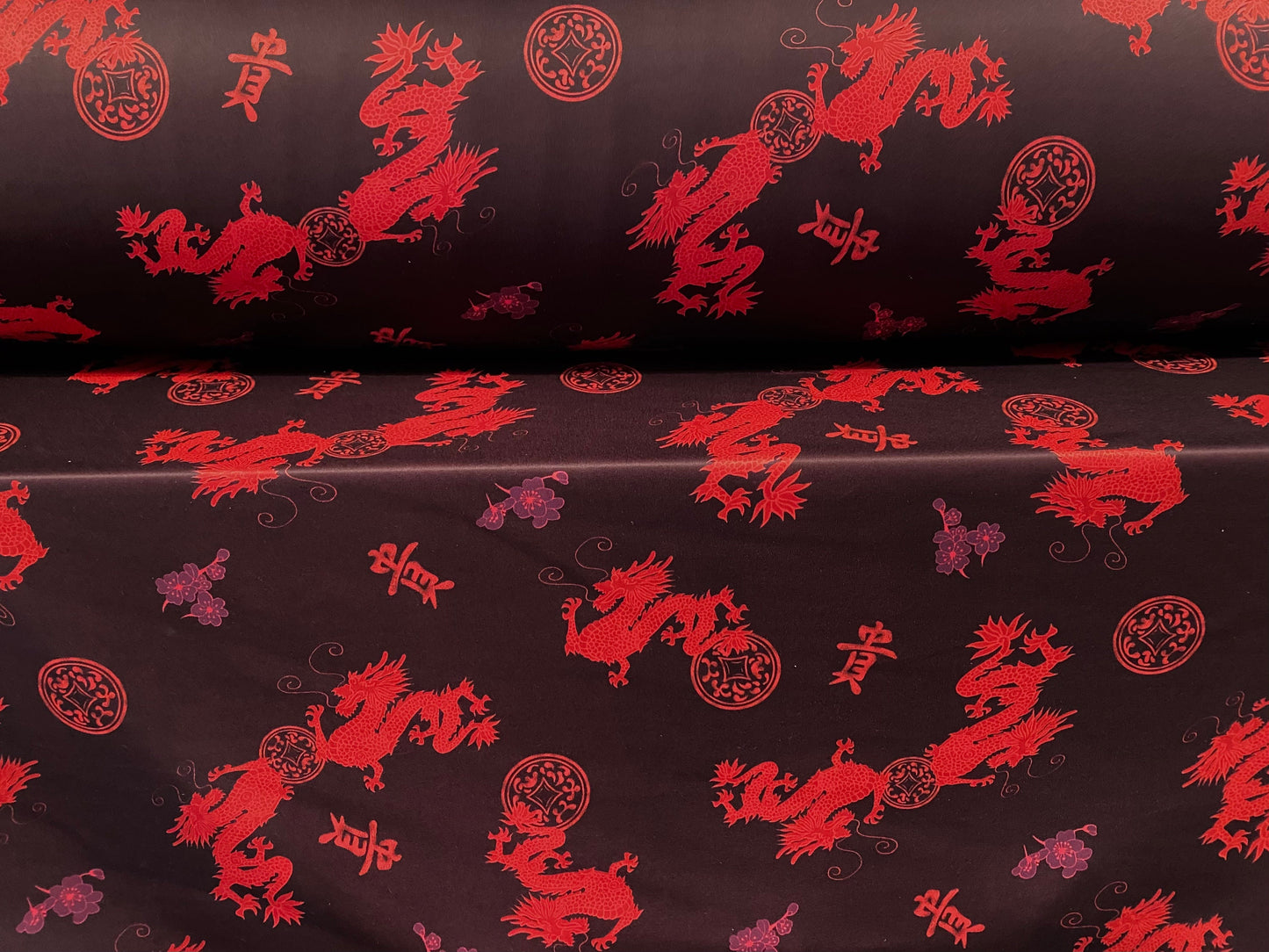 Scuba Stretch double jersey fabric, per metre - oriental dragon print