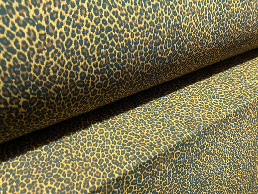 Power mesh net stretch fabric, per metre - leopardskin print - brown & yellow