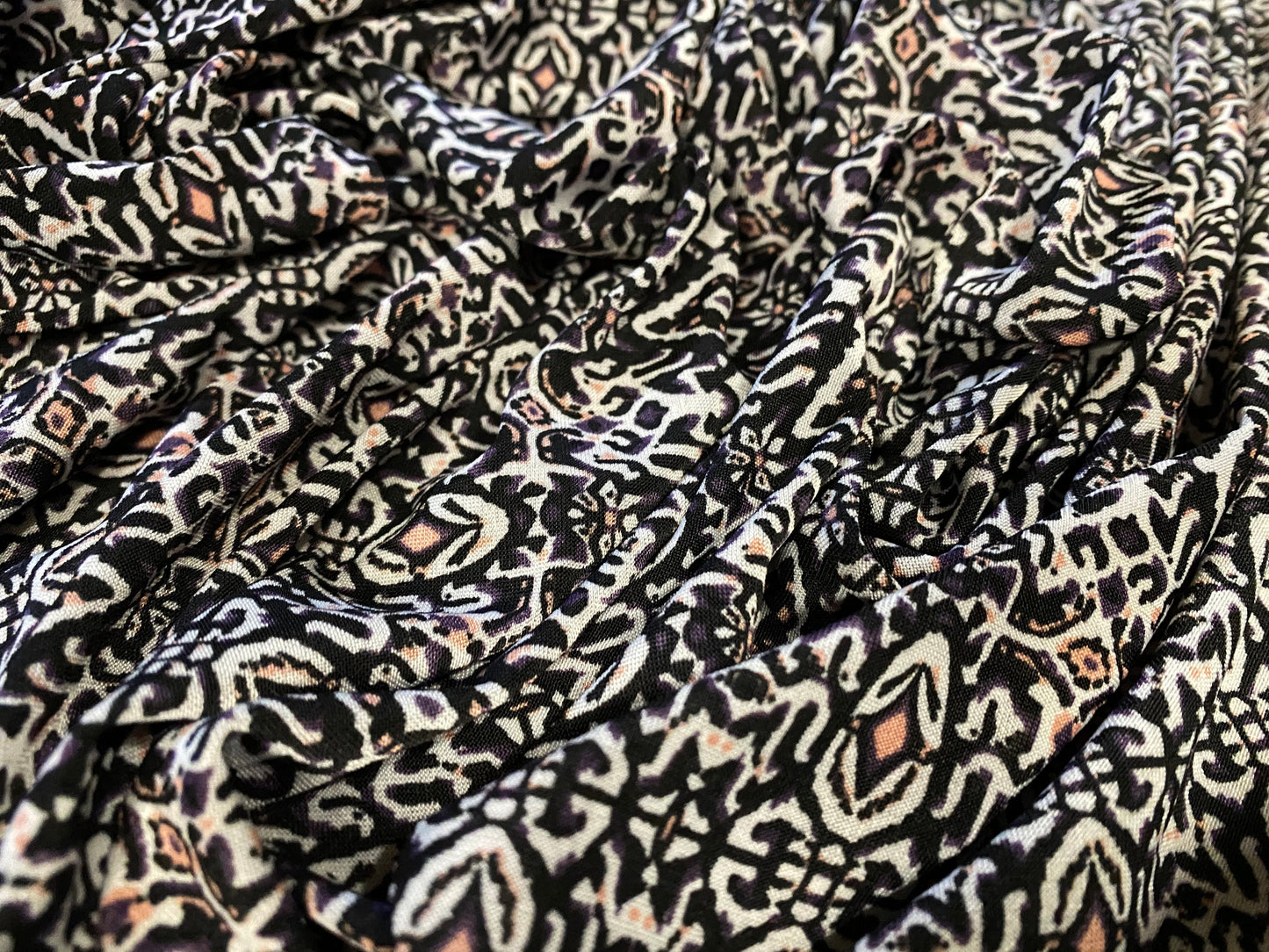 Soft touch stretch spandex jersey fabric, per metre - geometric tribal print