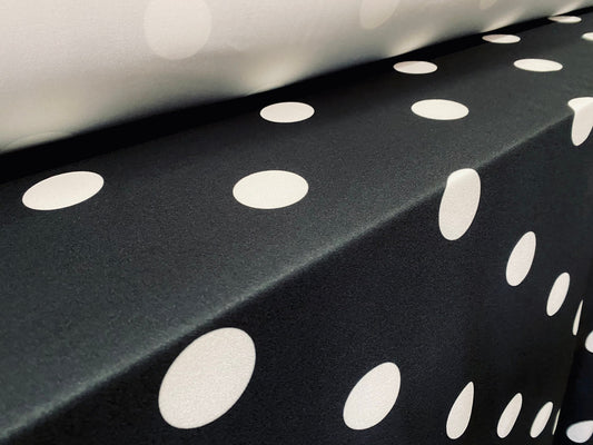 Scuba crepe fabric stretch spandex jersey, per metre  - black with 5cm polka dot print