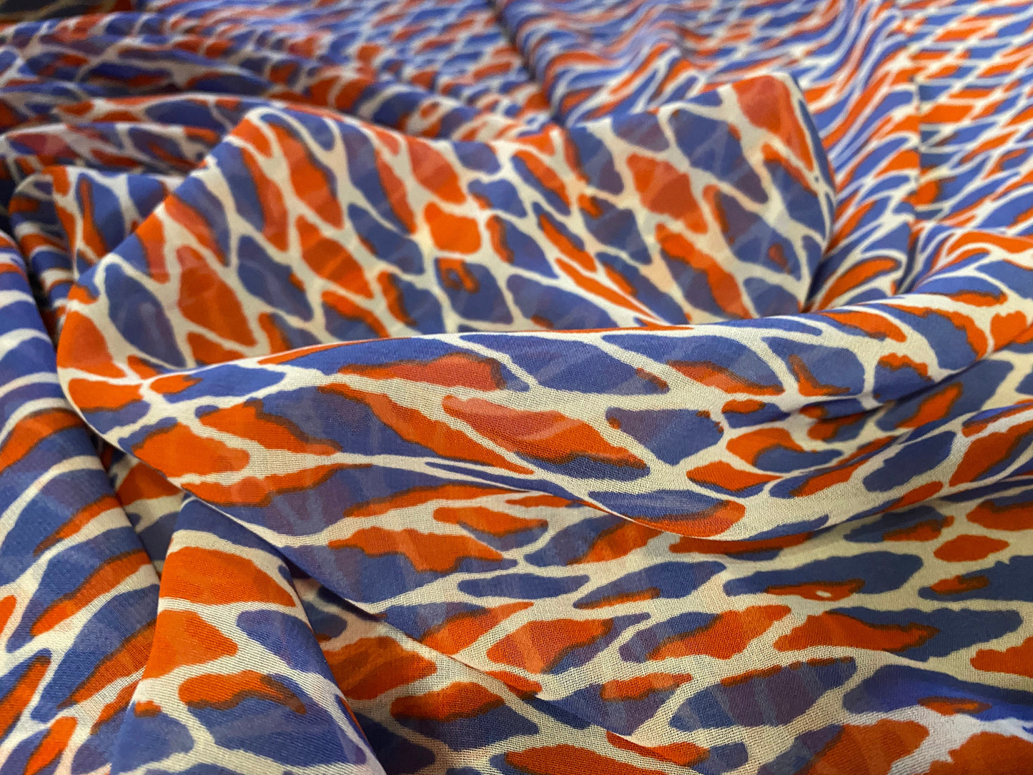 Soft chiffon dress fabric, per metre - harlequin print - red white & blue