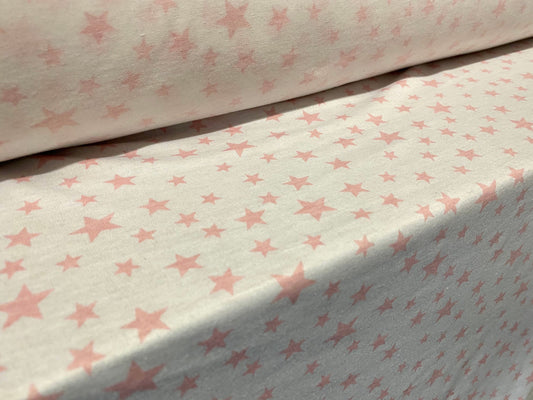 Soft handle jersey fabric with spandex, per metre - blush stars print