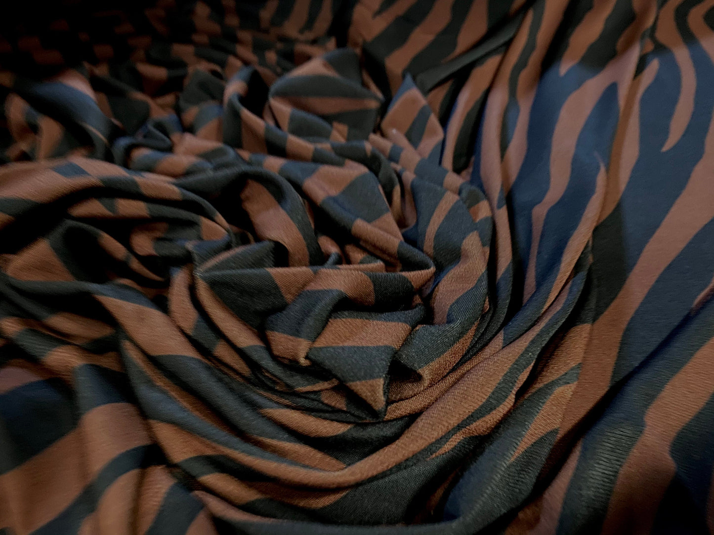Printed ITY stretch spandex Jersey fabric, per metre - Black & cinnamon zebra print