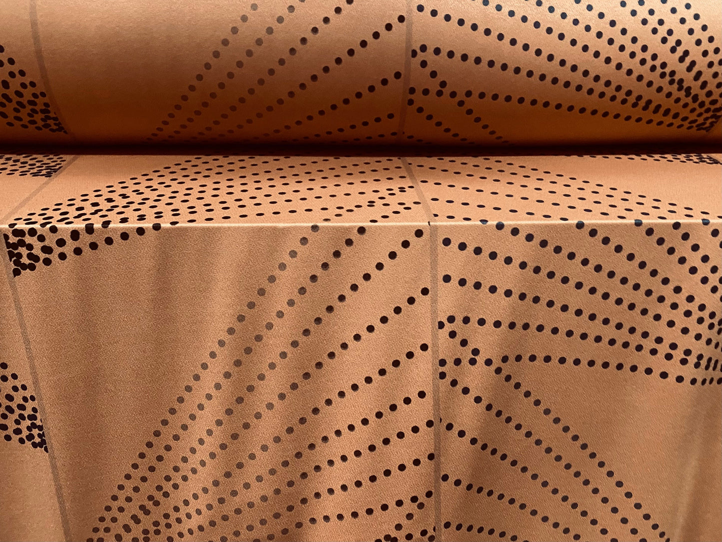 Stretch spandex crepe jersey fabric - terracotta geometric spot print